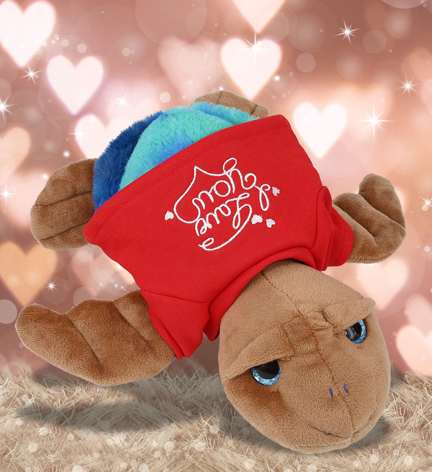 PLUSH I LOVE YOU RED SHIRT- SUPER-SOFT PLUSH - BLUE TIE-DYE BROWN SEA TURTLE10"