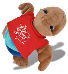 PLUSH I LOVE YOU RED SHIRT- SUPER-SOFT PLUSH - BLUE TIE-DYE BROWN SEA TURTLE10"