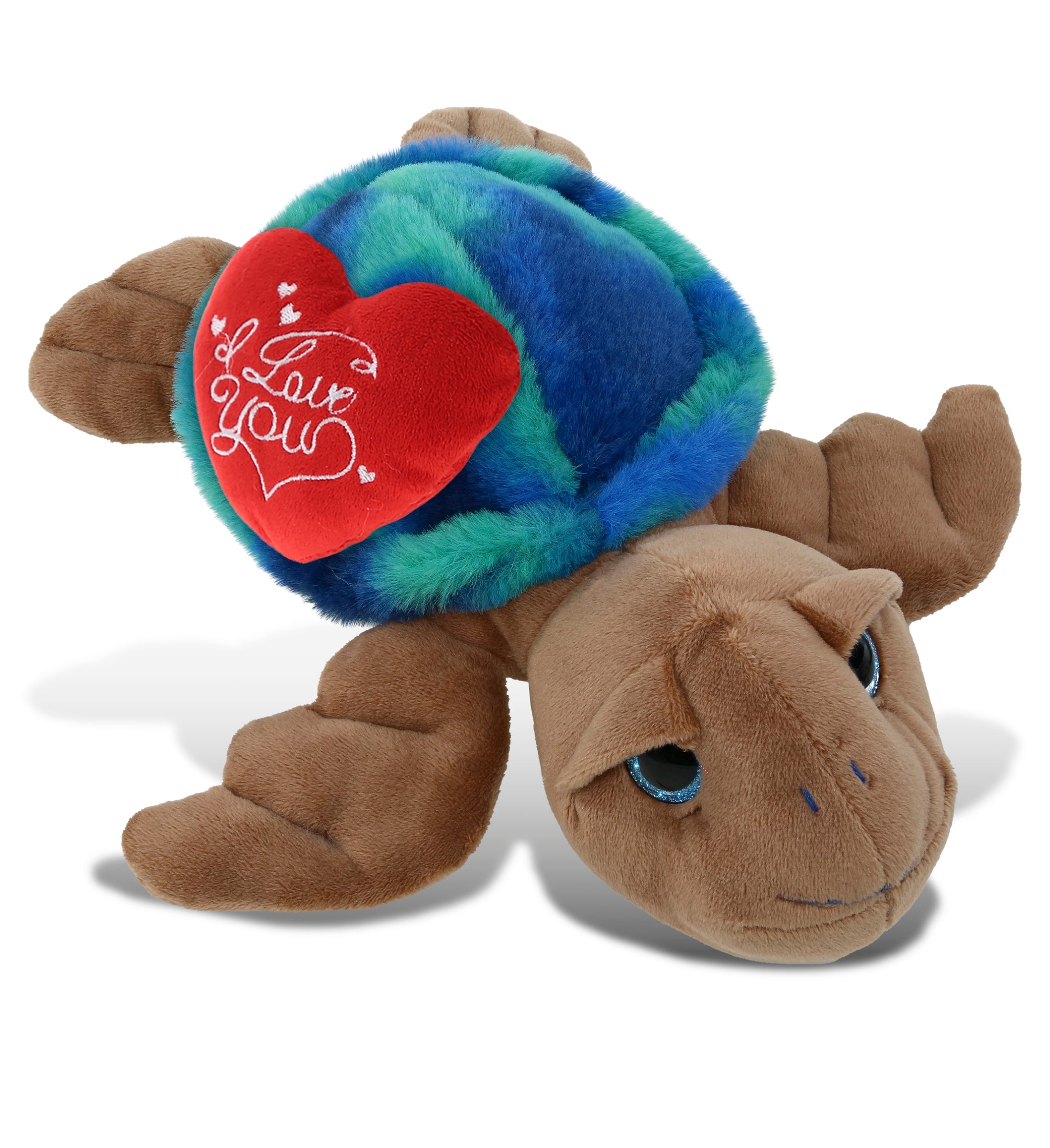 PLUSH I LOVE YOU RED HEART - SUPER-SOFT PLUSH - BLUE TIE-DYE BROWN SEA TURTLE10"