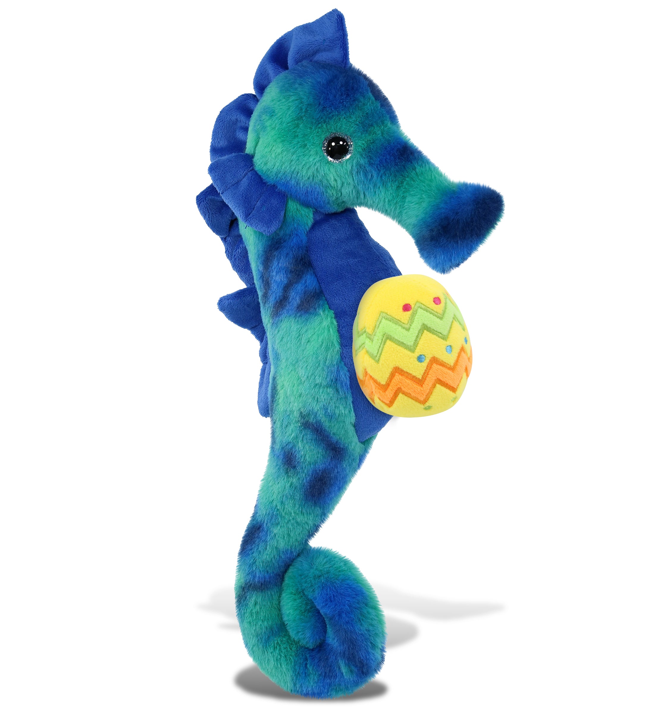 DolliBu Cute Blue Tie-Dye Seahorse with Yellow Easter Egg Plush - 15 Inches
