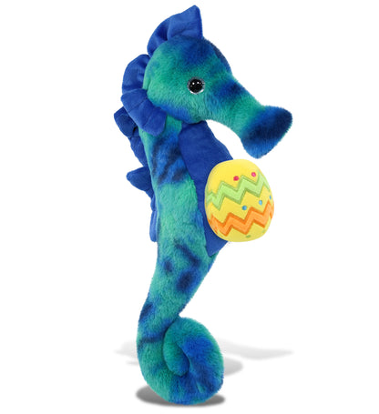 DolliBu Cute Blue Tie-Dye Seahorse with Yellow Easter Egg Plush - 15 Inches