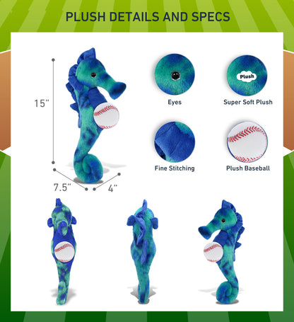 SUPER-SOFT PLUSH - BLUE TIE-DYE SEAHORSE 15" WITH BASEBALL PLUSH