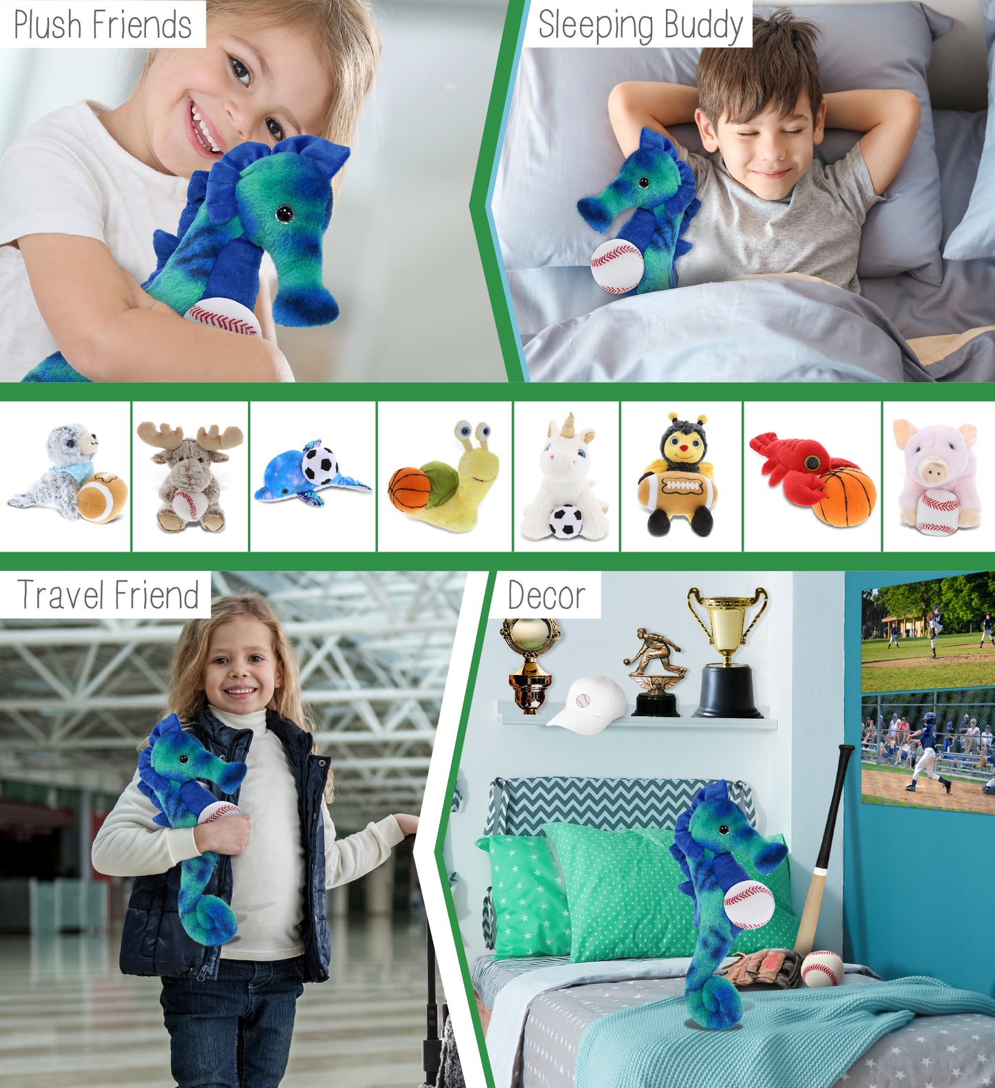 SUPER-SOFT PLUSH - BLUE TIE-DYE SEAHORSE 15" WITH BASEBALL PLUSH