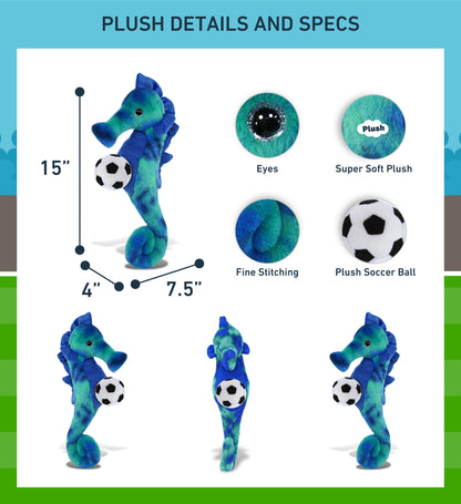 SUPER-SOFT PLUSH - BLUE TIE-DYE SEAHORSE 15" WITH SOCCER PLUSH