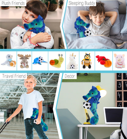 SUPER-SOFT PLUSH - BLUE TIE-DYE SEAHORSE 15" WITH SOCCER PLUSH