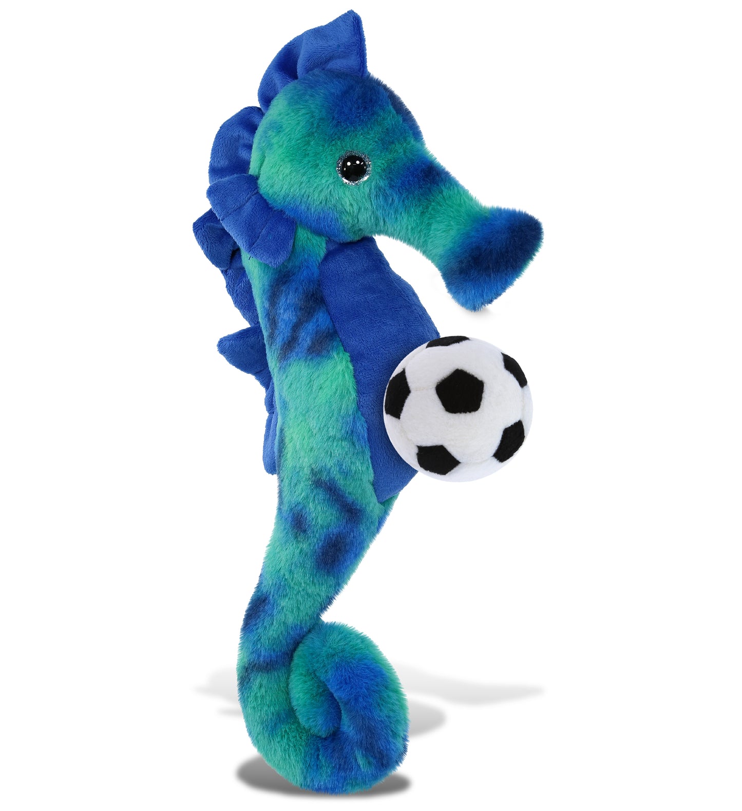 SUPER-SOFT PLUSH - BLUE TIE-DYE SEAHORSE 15" WITH SOCCER PLUSH