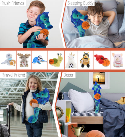 SUPER-SOFT PLUSH - BLUE TIE-DYE SEAHORSE 15" WITH BASKETBALL PLUSH