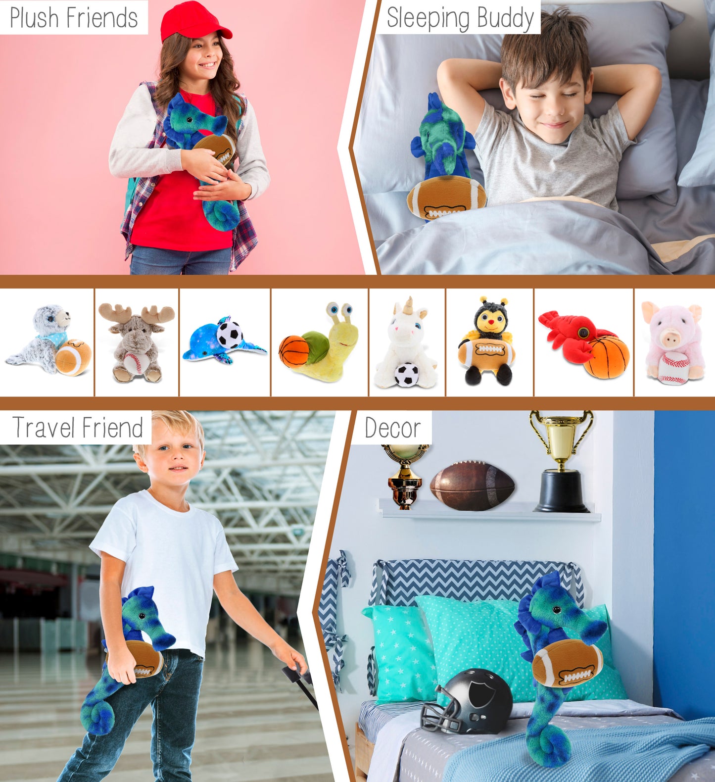 SUPER-SOFT PLUSH - BLUE TIE-DYE SEAHORSE 15" WITH FOOTBALL PLUSH