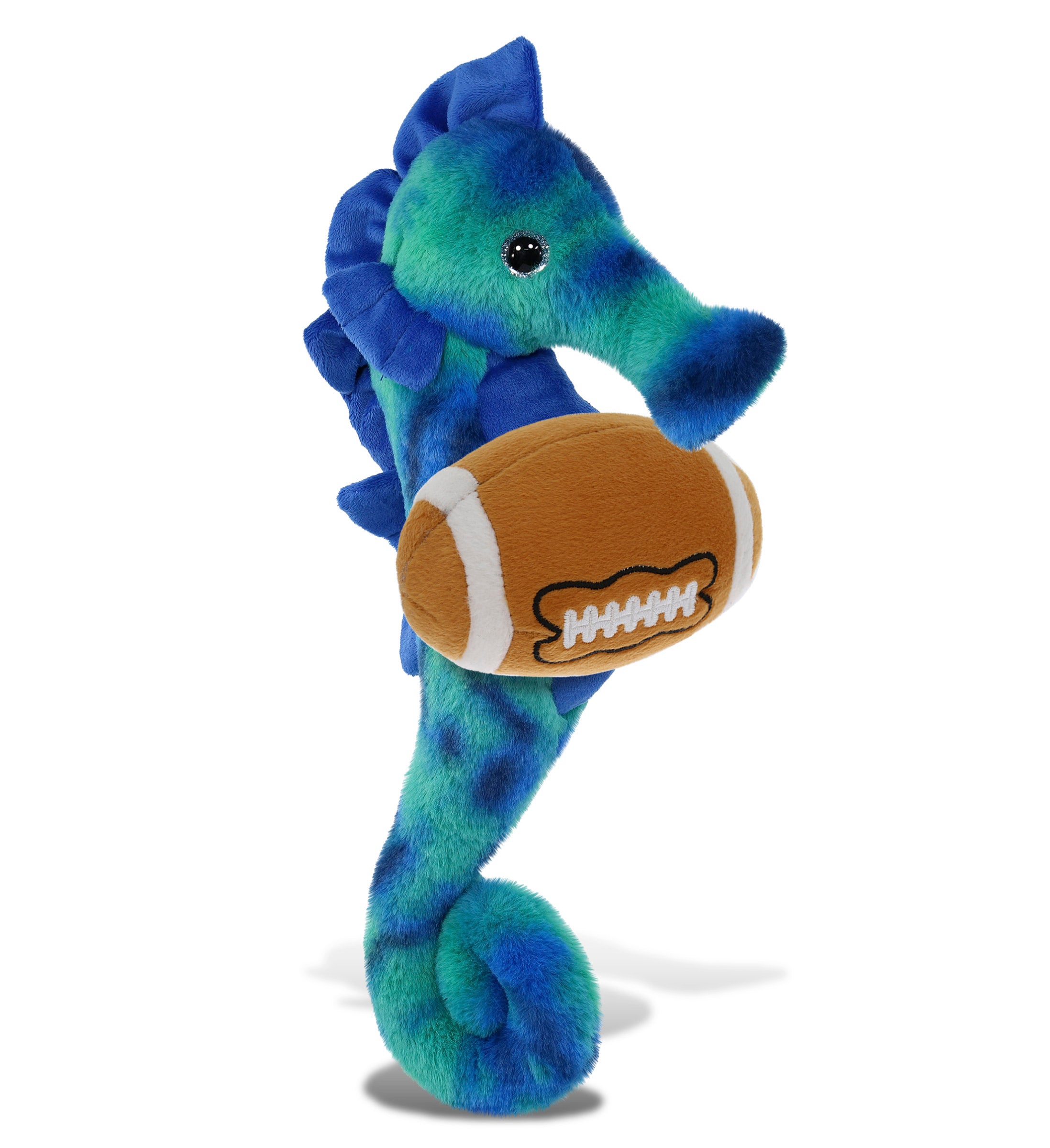 SUPER-SOFT PLUSH - BLUE TIE-DYE SEAHORSE 15" WITH FOOTBALL PLUSH