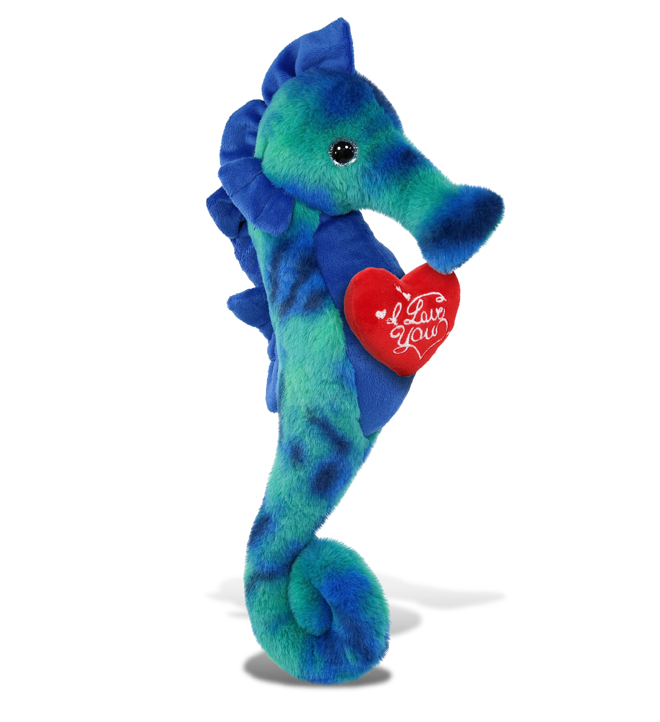 PLUSH I LOVE YOU RED HEART - SUPER-SOFT PLUSH - BLUE TIE-DYE SEAHORSE 15"