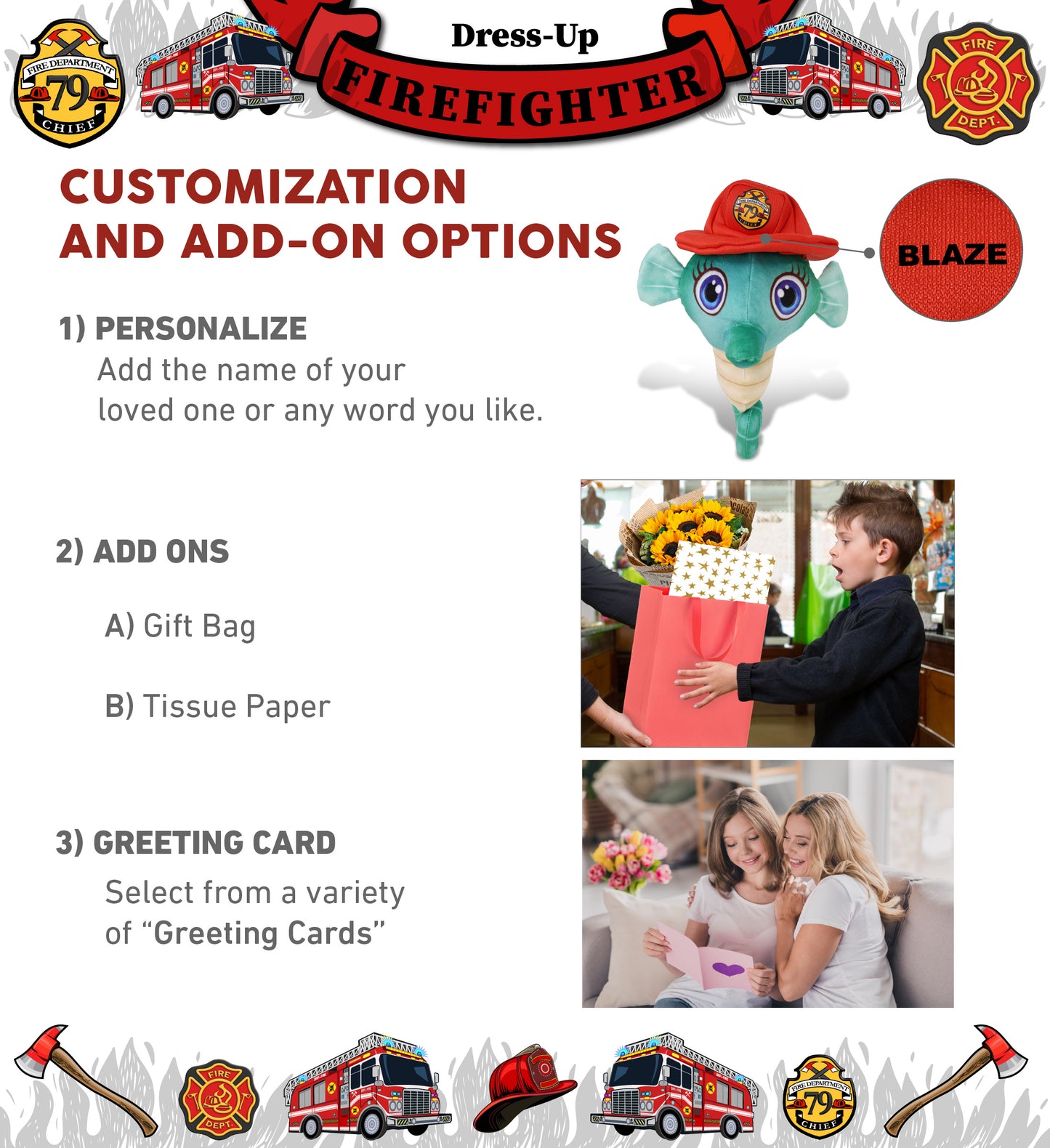 PLUSH BUDDIES - GREEN SEAHORSE WITH FIREMAN DRESS UP