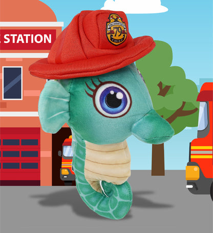 PLUSH BUDDIES - GREEN SEAHORSE WITH FIREMAN DRESS UP