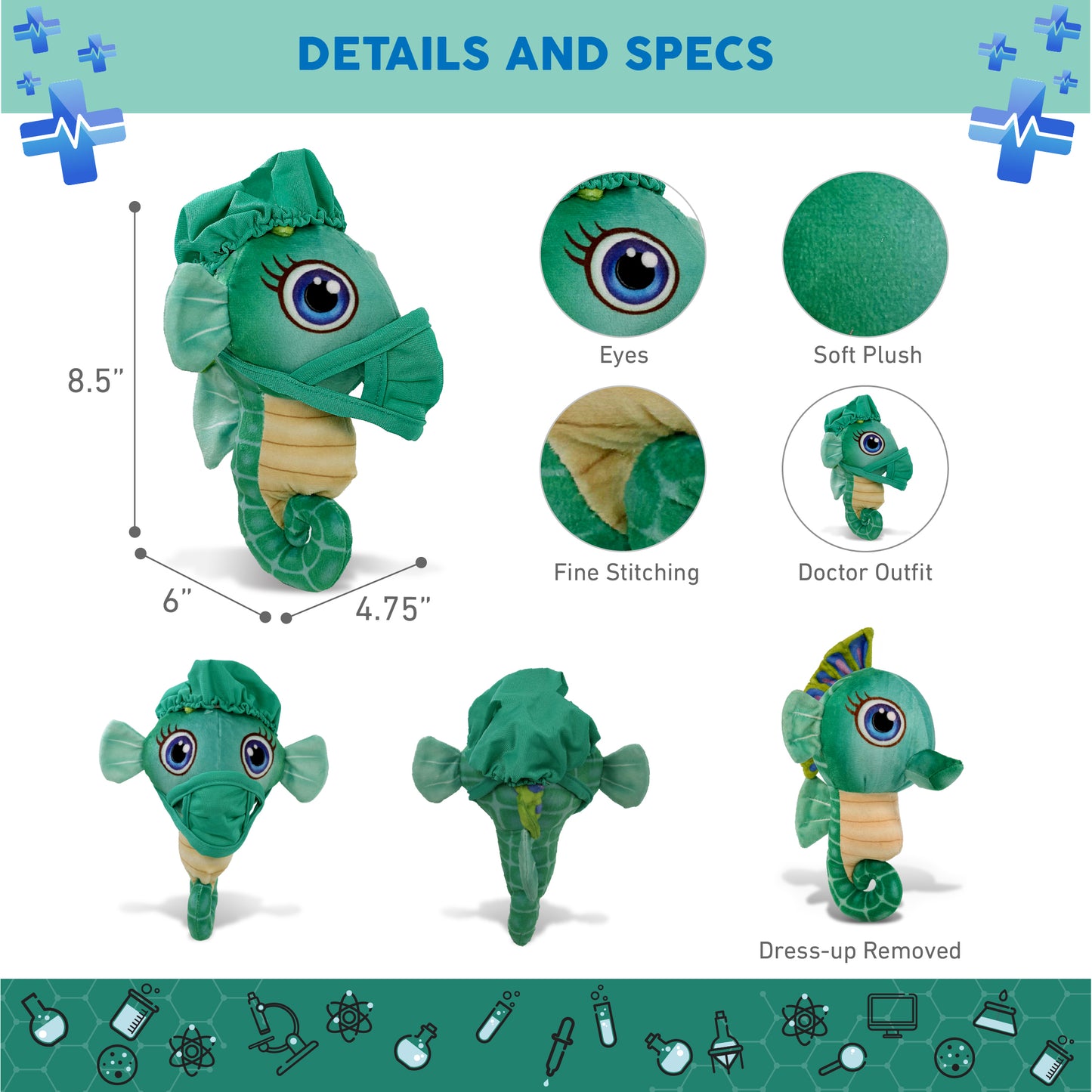 PLUSH BUDDIES - GREEN SEAHORSE WITH DOCTOR DRESS UP