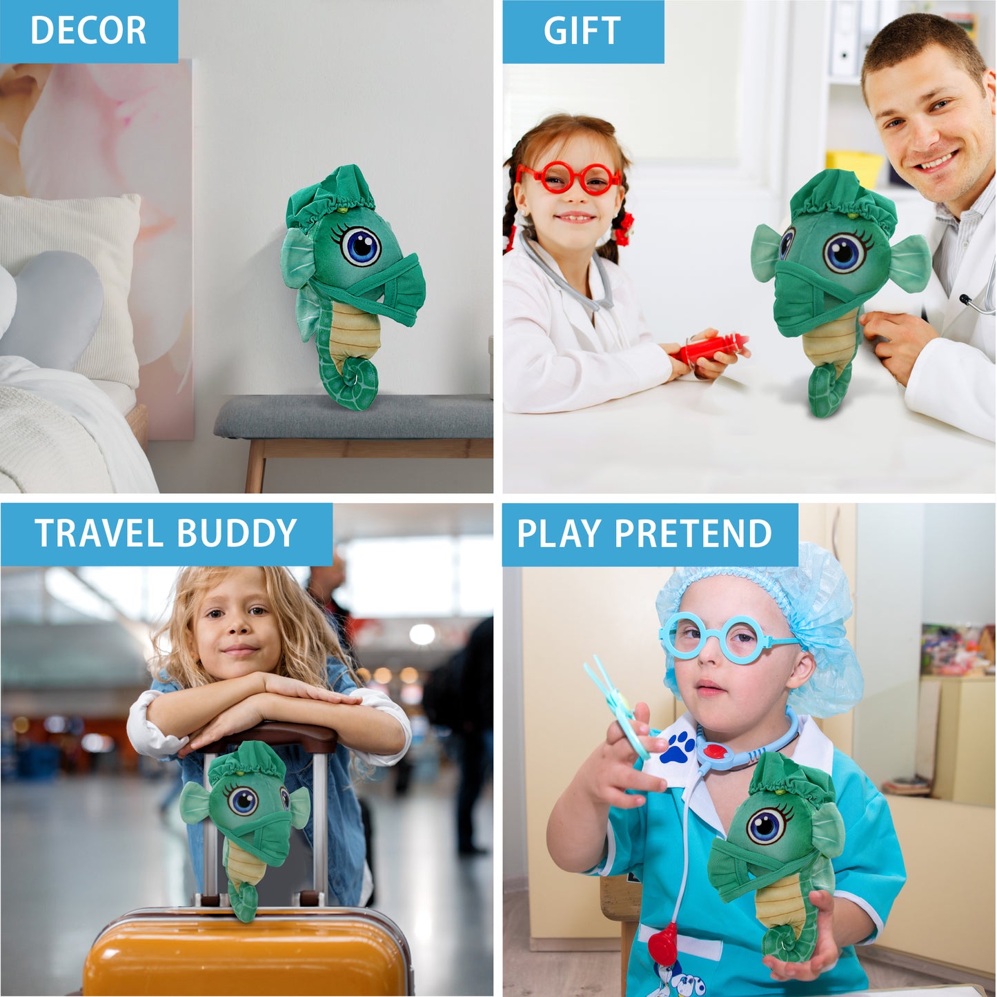 PLUSH BUDDIES - GREEN SEAHORSE WITH DOCTOR DRESS UP