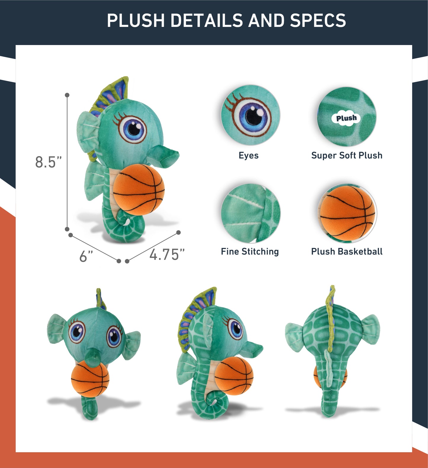 PLUSH BUDDIES - GREEN SEAHORSE WITH BASKETBALL PLUSH