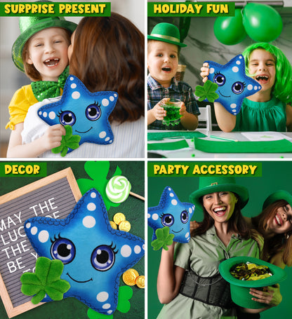 DolliBu Blue Starfish Stuffed Animal with Green Plush Shamrock - 8.5 Inches
