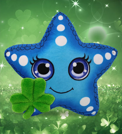 DolliBu Blue Starfish Stuffed Animal with Green Plush Shamrock - 8.5 Inches