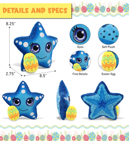 DolliBu Plush Buddies Blue Starfish with Yellow Easter Egg Plush - 8.5 Inches