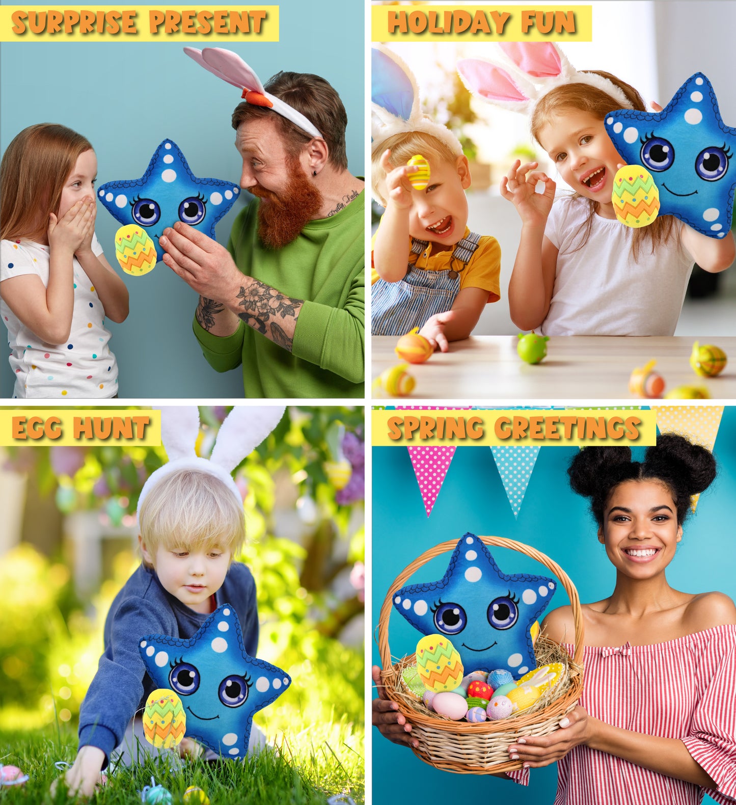 DolliBu Plush Buddies Blue Starfish with Yellow Easter Egg Plush - 8.5 Inches
