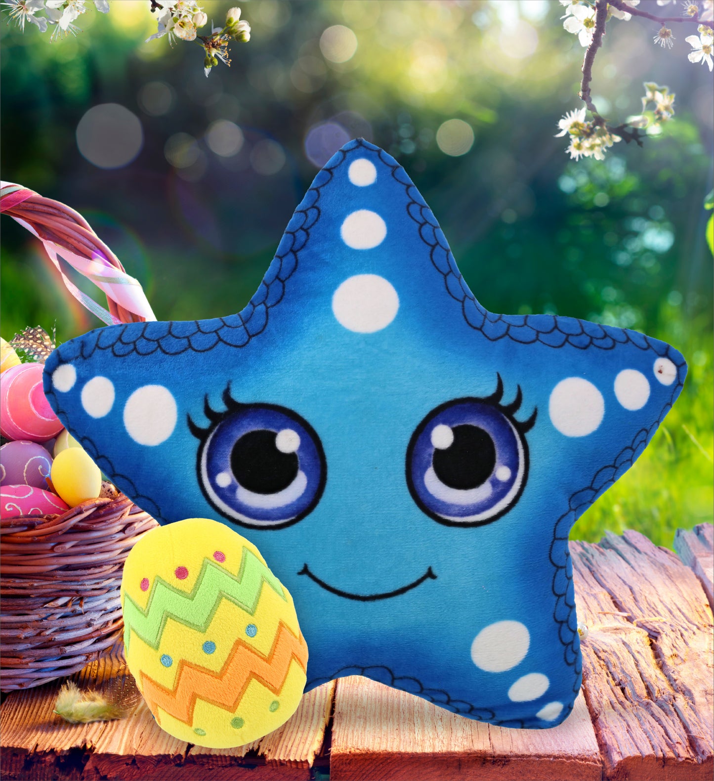 DolliBu Plush Buddies Blue Starfish with Yellow Easter Egg Plush - 8.5 Inches