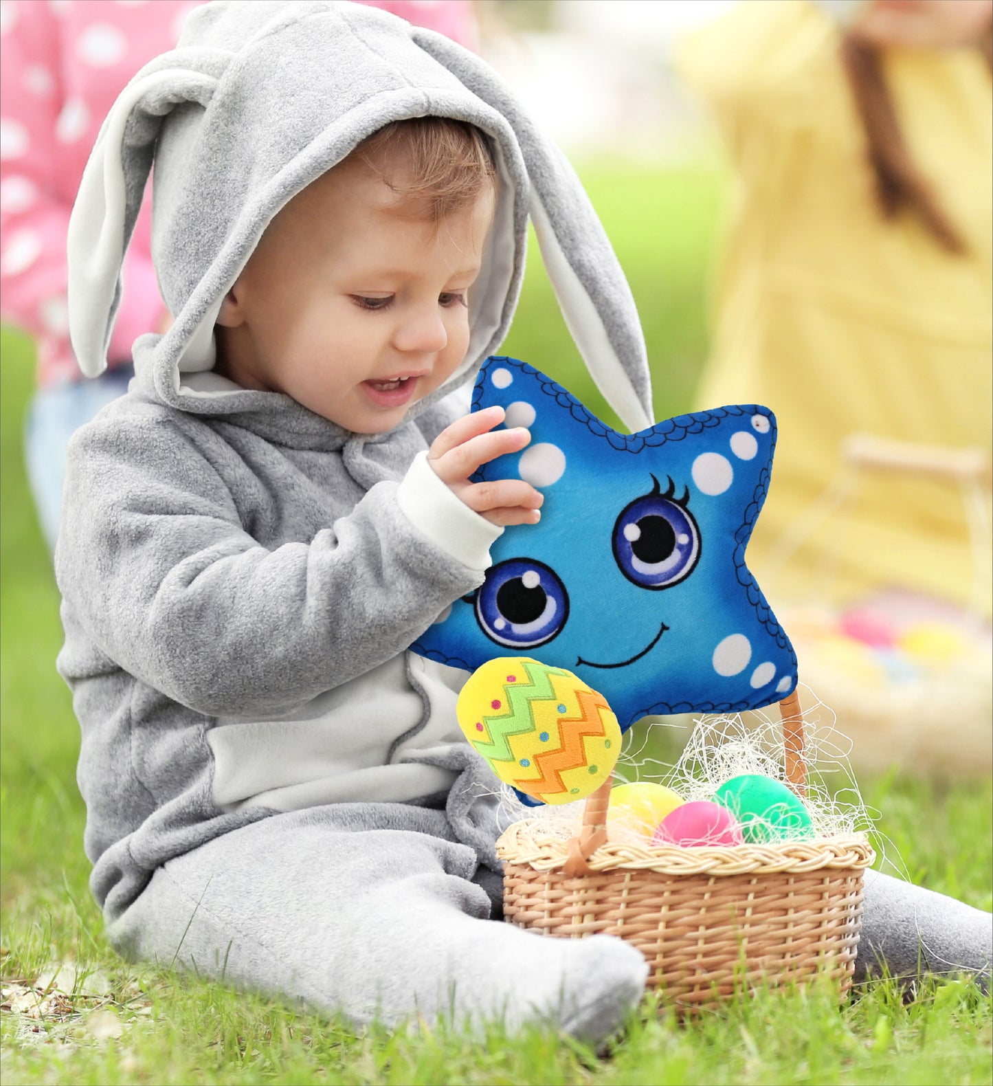 DolliBu Plush Buddies Blue Starfish with Yellow Easter Egg Plush - 8.5 Inches