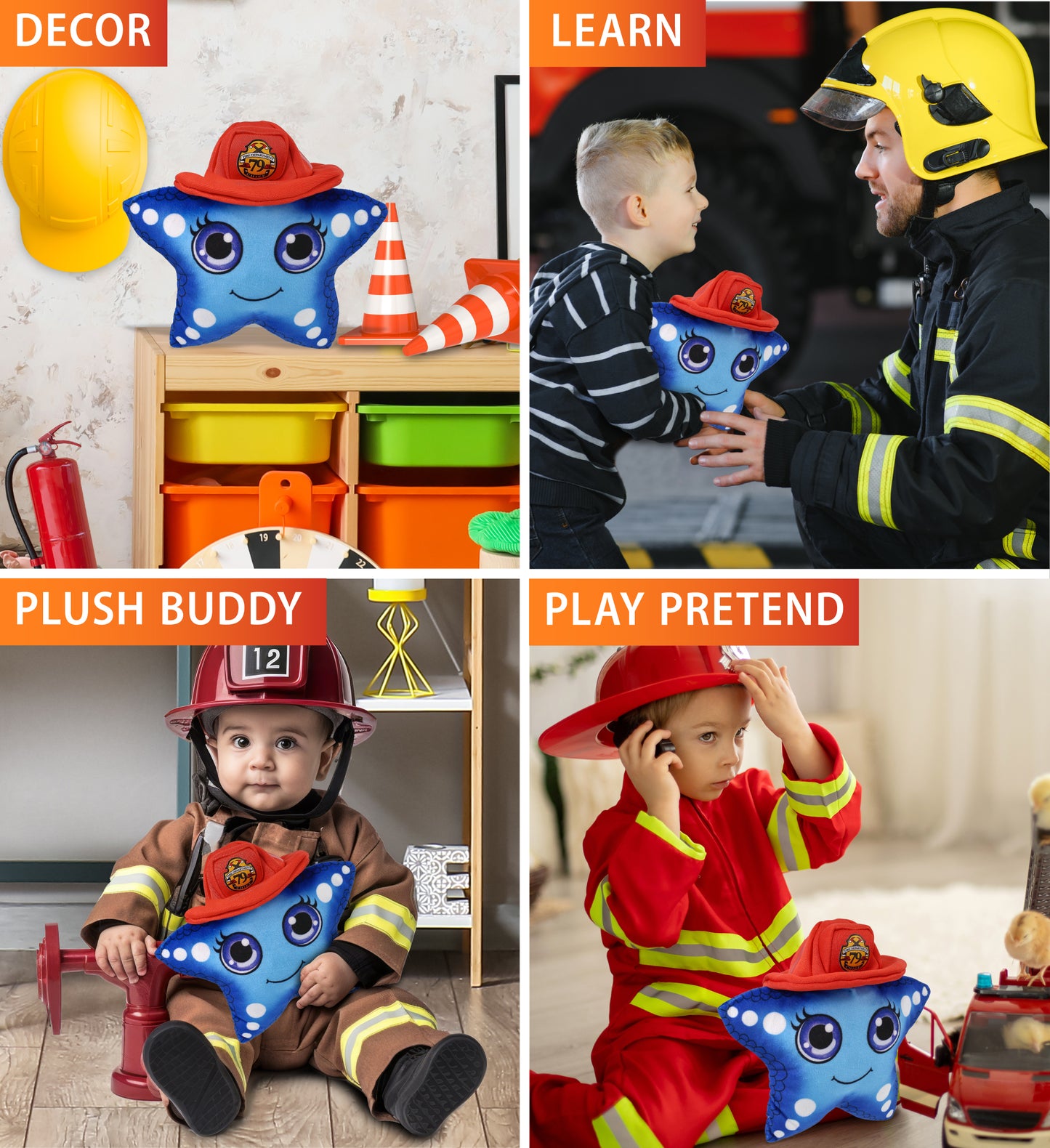 PLUSH BUDDIES - BLUE STARFISH WITH FIREMAN DRESS UP
