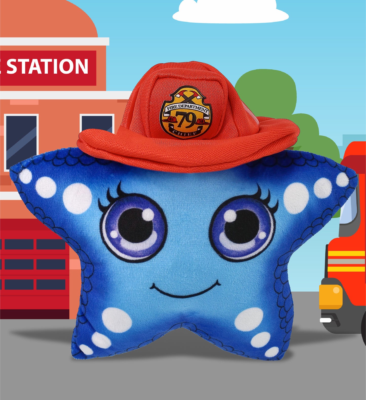 PLUSH BUDDIES - BLUE STARFISH WITH FIREMAN DRESS UP