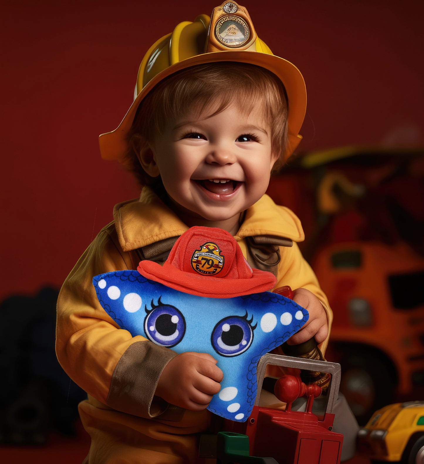 PLUSH BUDDIES - BLUE STARFISH WITH FIREMAN DRESS UP