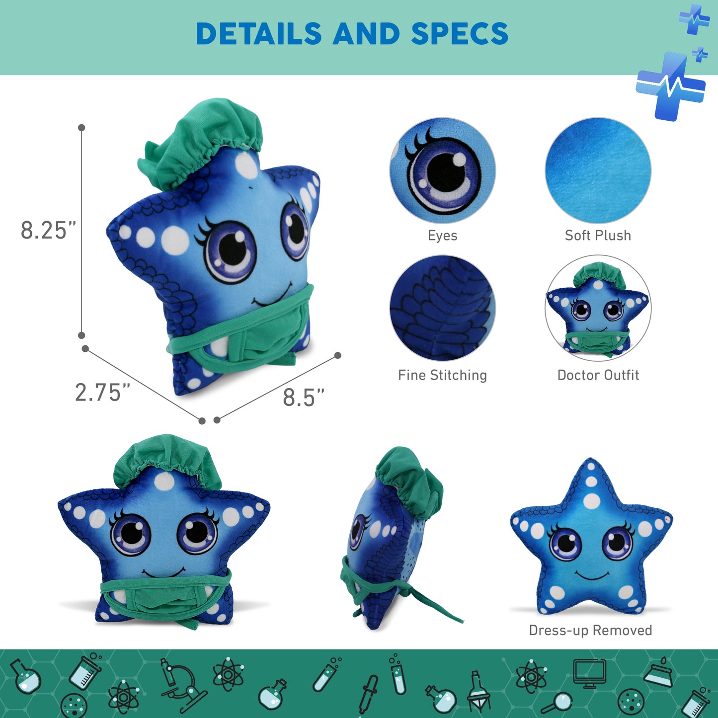 PLUSH BUDDIES - BLUE STARFISH WITH DOCTOR DRESS UP
