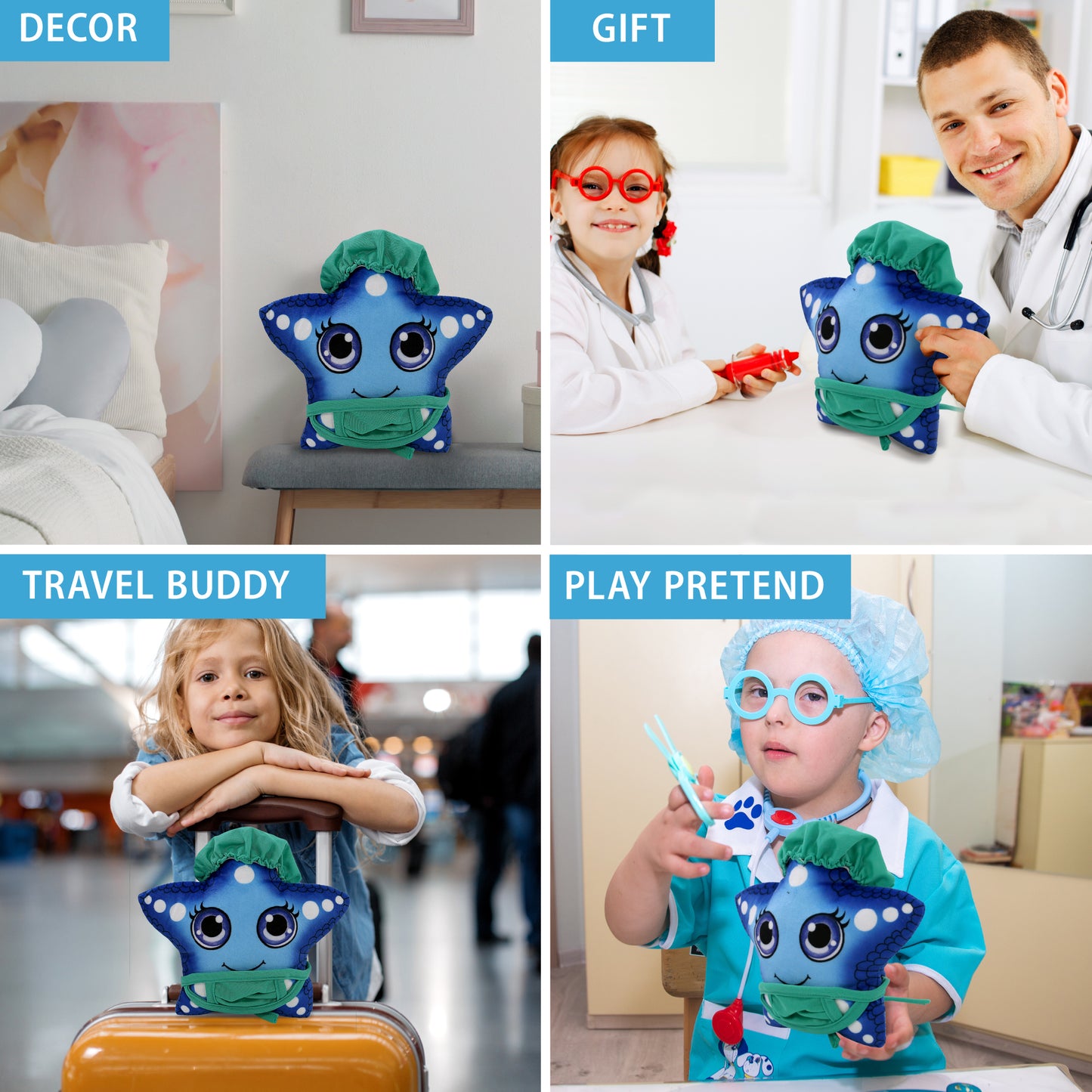 PLUSH BUDDIES - BLUE STARFISH WITH DOCTOR DRESS UP