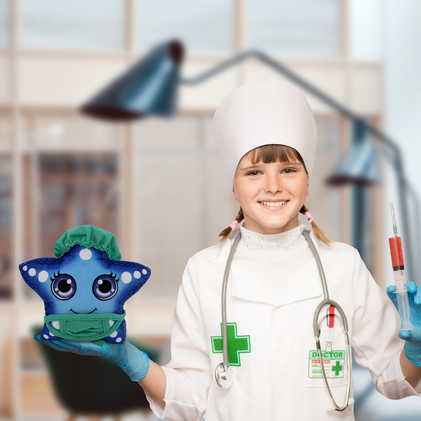 PLUSH BUDDIES - BLUE STARFISH WITH DOCTOR DRESS UP