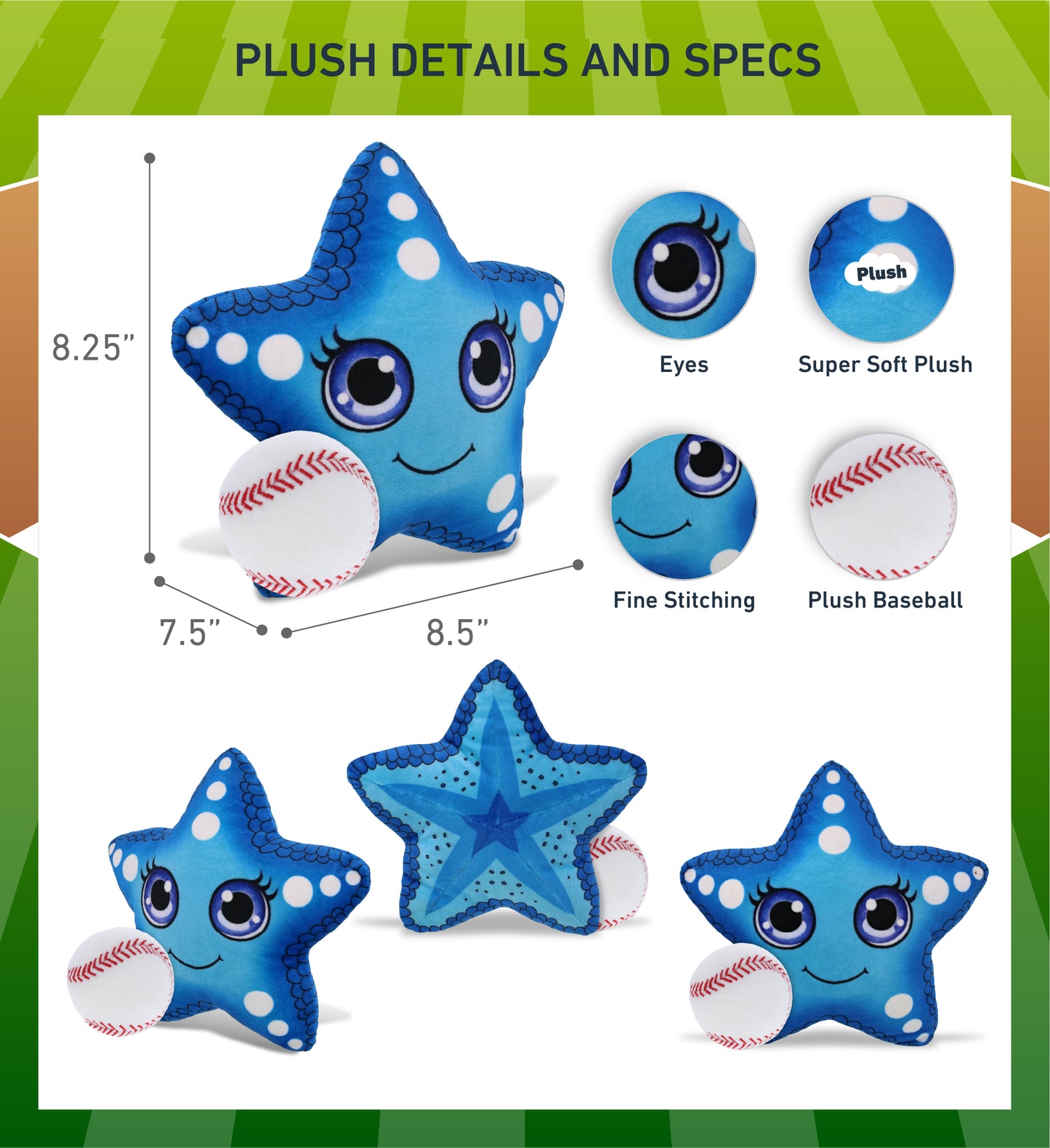 PLUSH BUDDIES - BLUE STARFISH WITH BASEBALL PLUSH