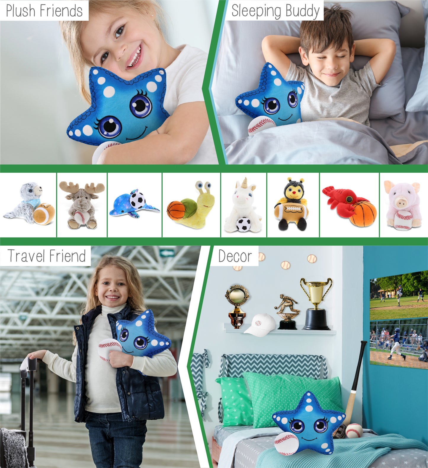 PLUSH BUDDIES - BLUE STARFISH WITH BASEBALL PLUSH