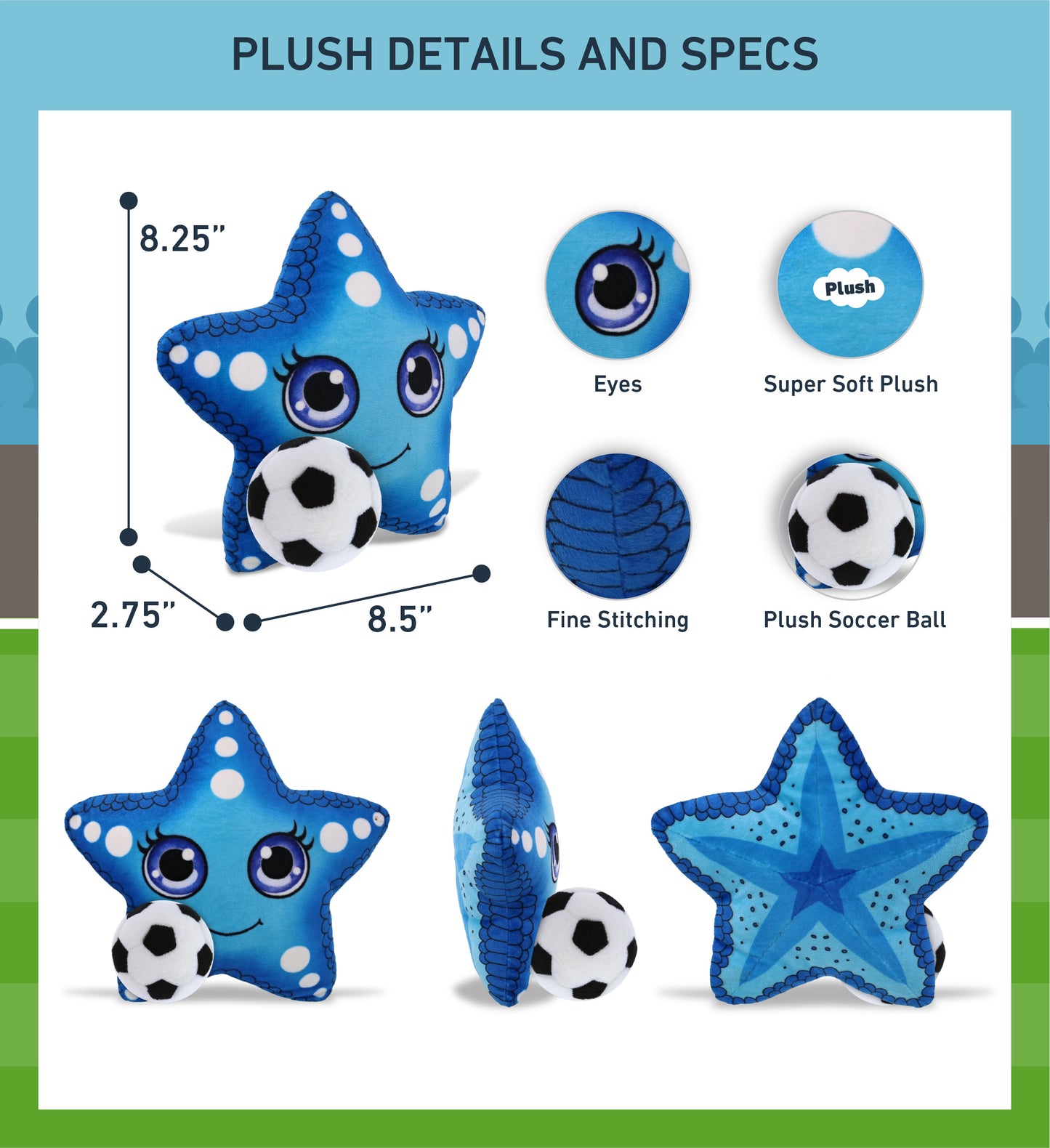 PLUSH BUDDIES - BLUE STARFISH WITH SOCCER PLUSH