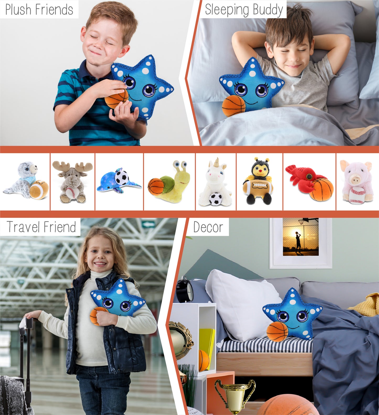 PLUSH BUDDIES - BLUE STARFISH WITH BASKETBALL PLUSH