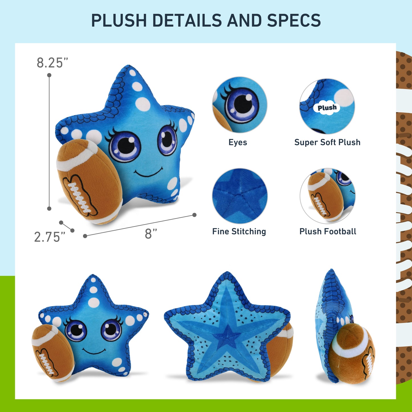 PLUSH BUDDIES - BLUE STARFISH WITH FOOTBALL PLUSH