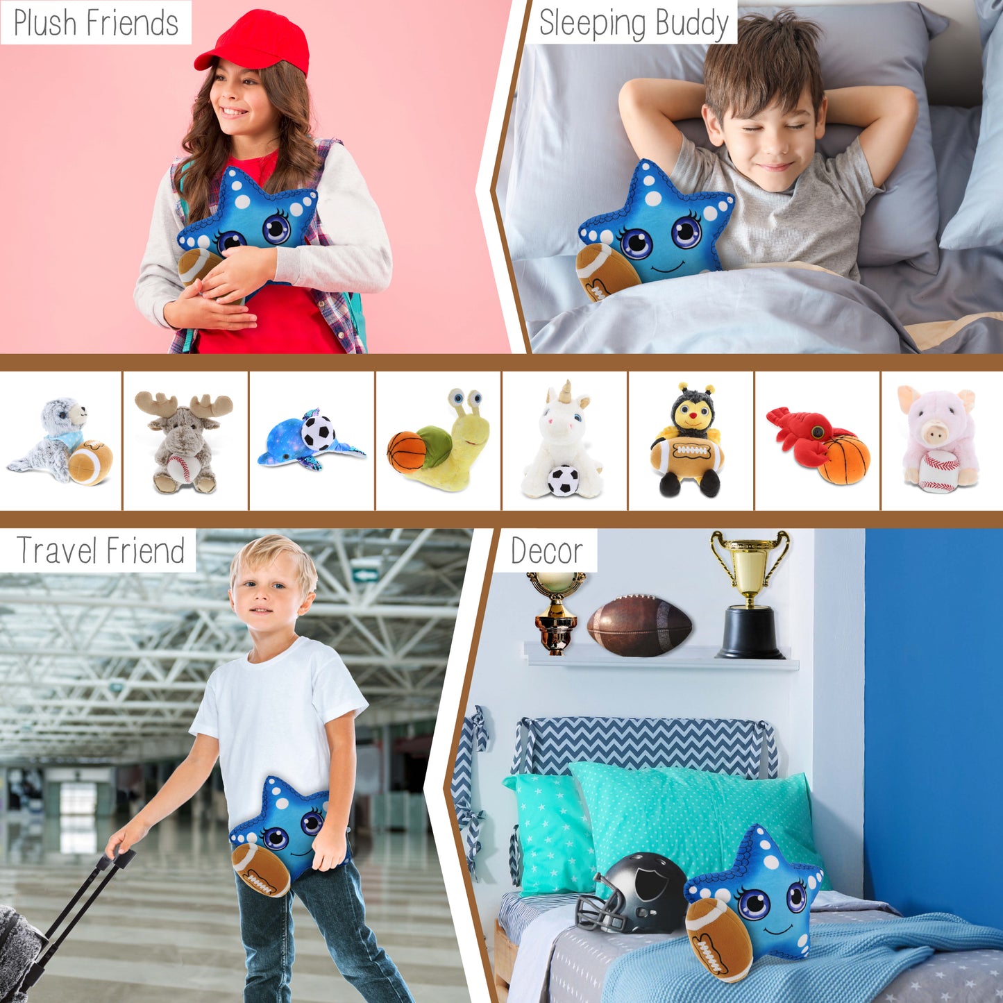 PLUSH BUDDIES - BLUE STARFISH WITH FOOTBALL PLUSH