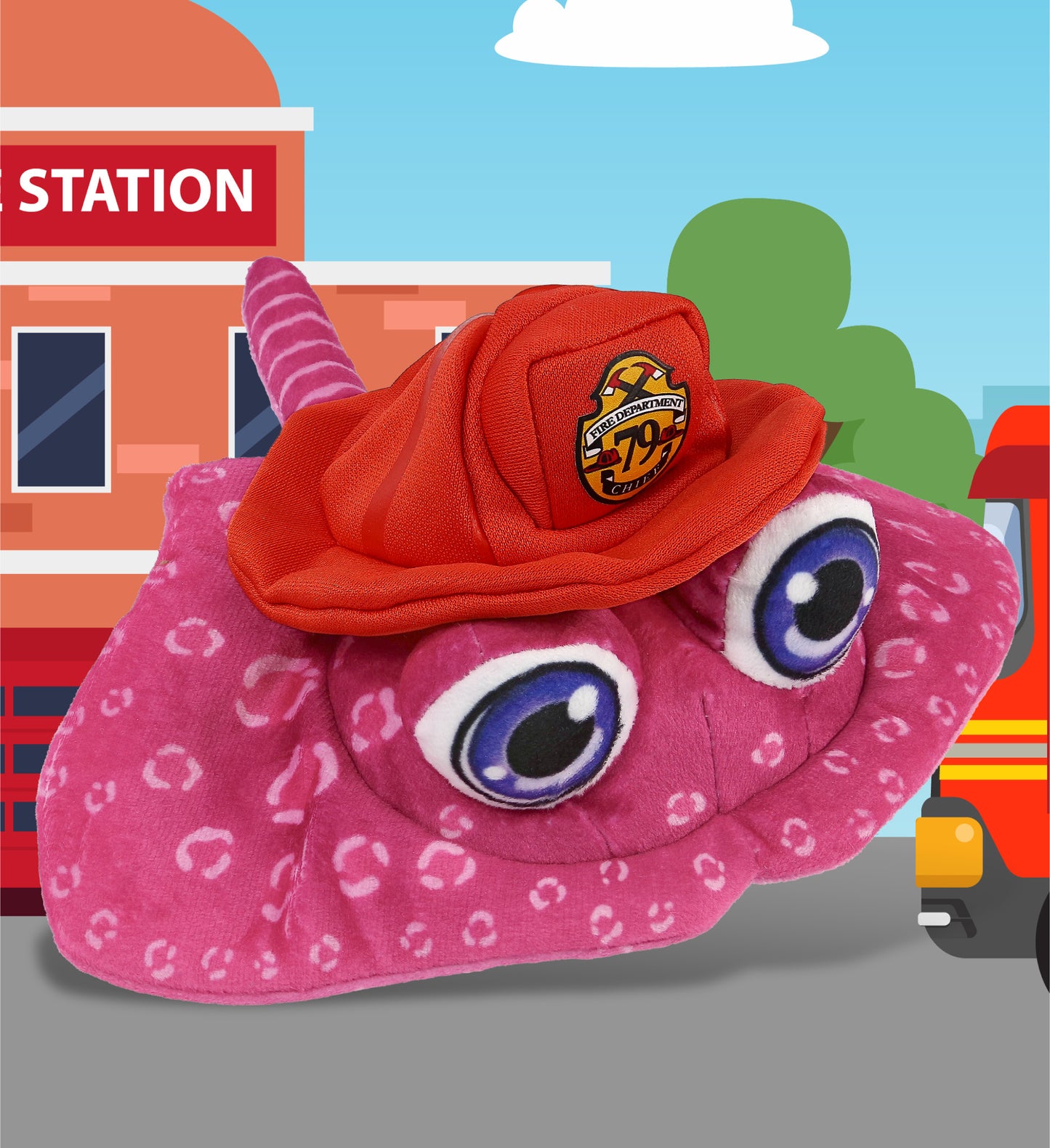 PLUSH BUDDIES - PINK STINGRAY WITH FIREMAN DRESS UP