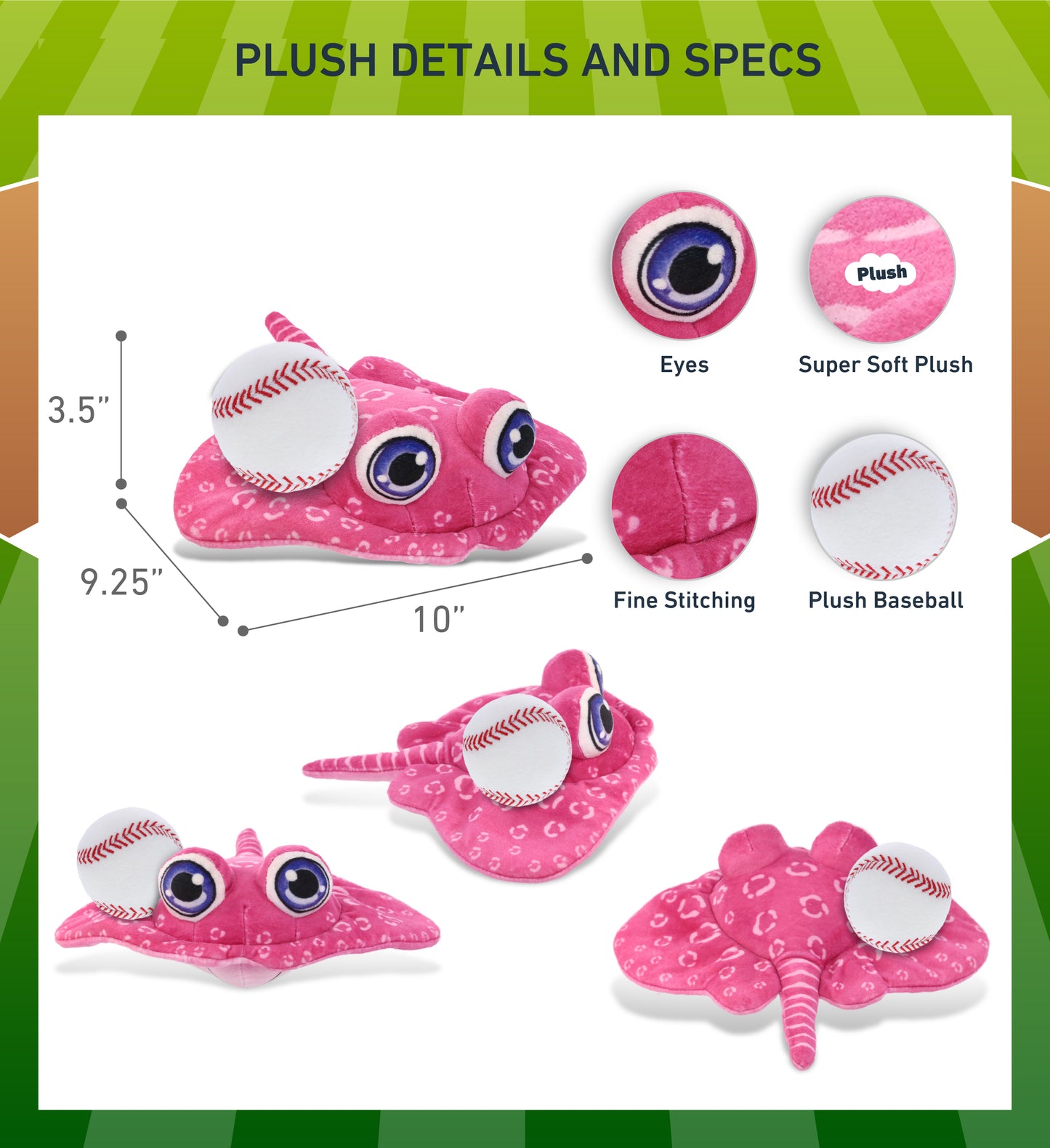 PLUSH BUDDIES - PINK STINGRAY WITH BASEBALL PLUSH