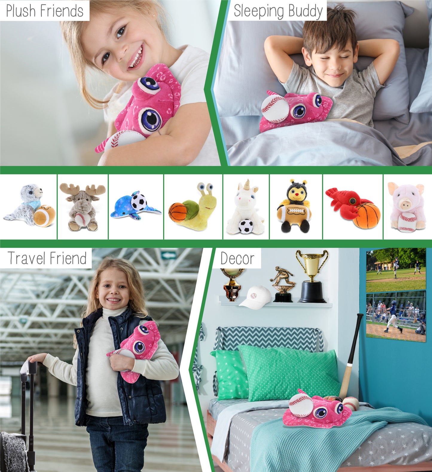 PLUSH BUDDIES - PINK STINGRAY WITH BASEBALL PLUSH