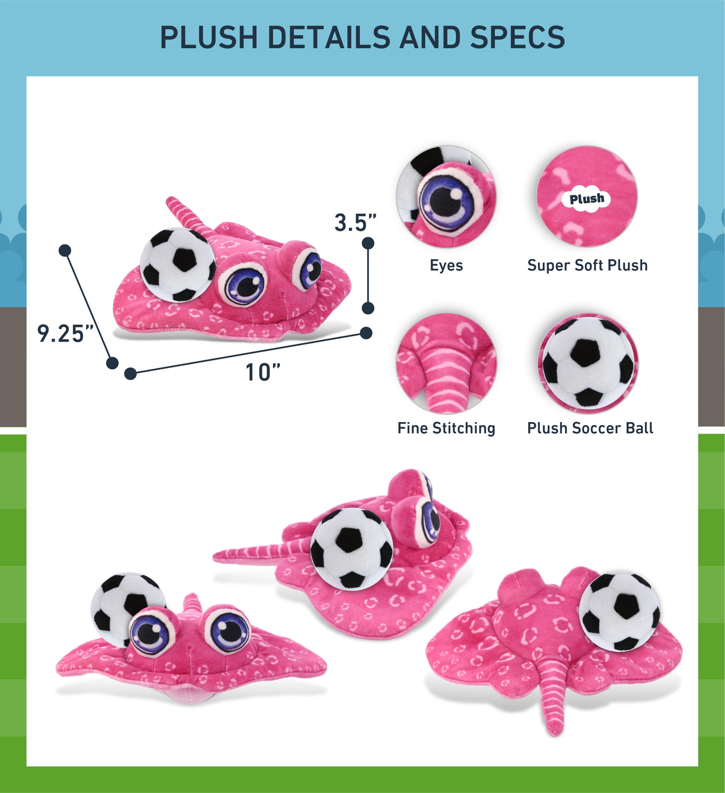 PLUSH BUDDIES - PINK STINGRAY WITH SOCCER PLUSH