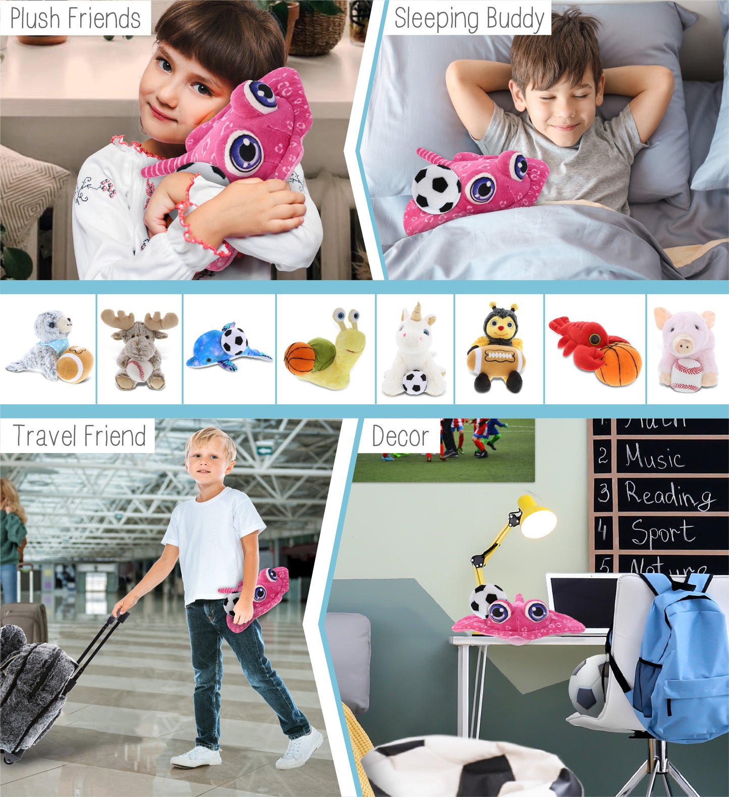 PLUSH BUDDIES - PINK STINGRAY WITH SOCCER PLUSH