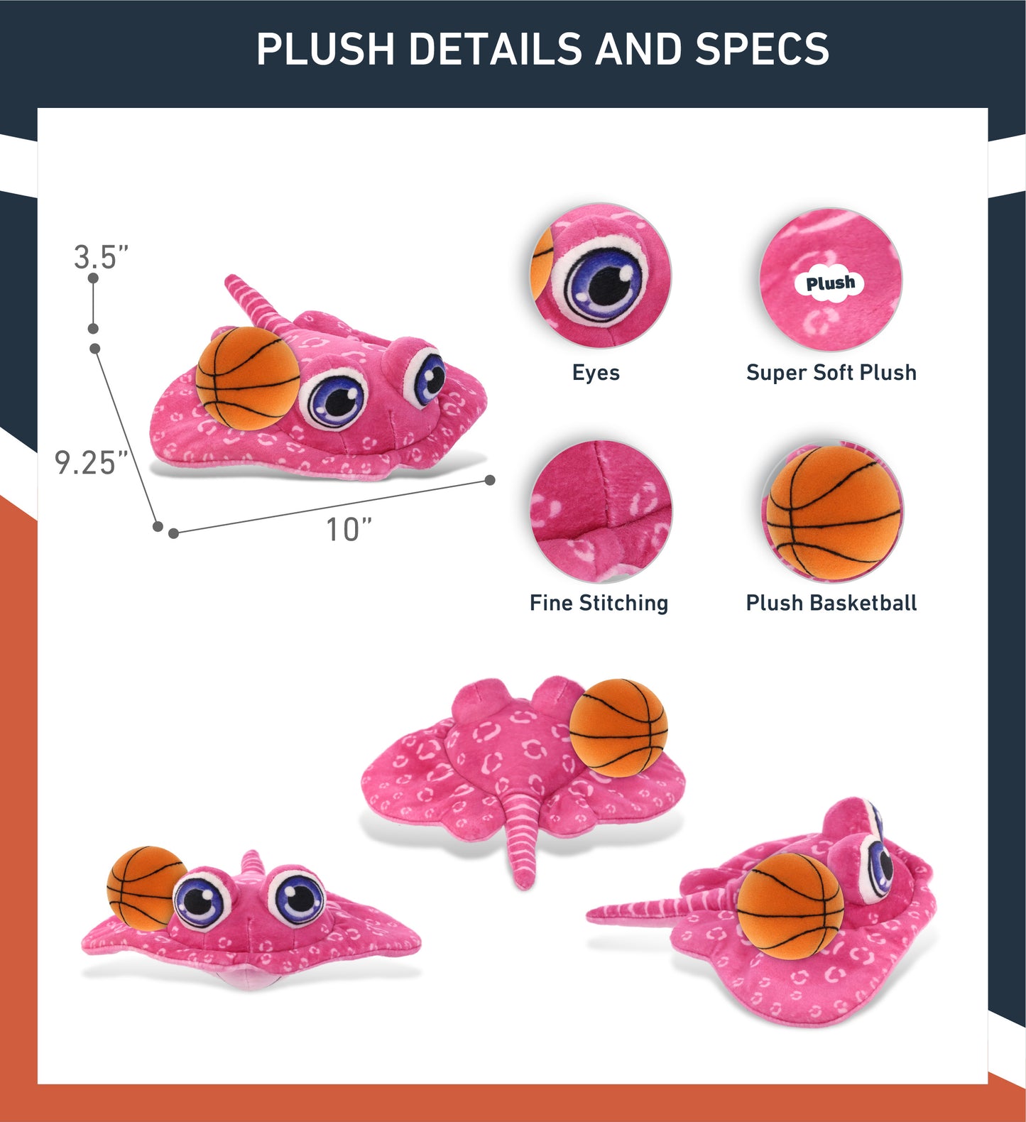 PLUSH BUDDIES - PINK STINGRAY WITH BASKETBALL PLUSH