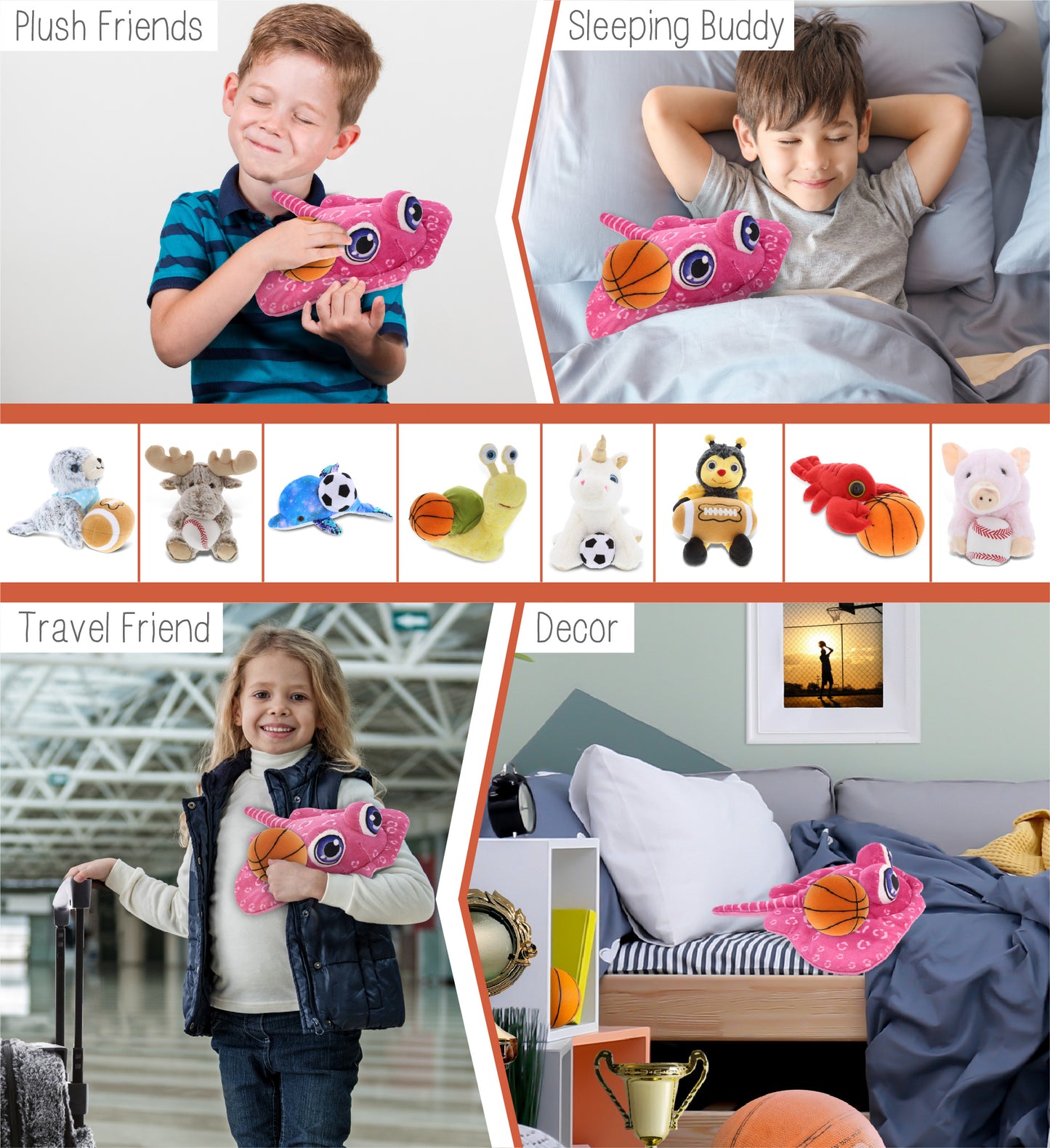 PLUSH BUDDIES - PINK STINGRAY WITH BASKETBALL PLUSH
