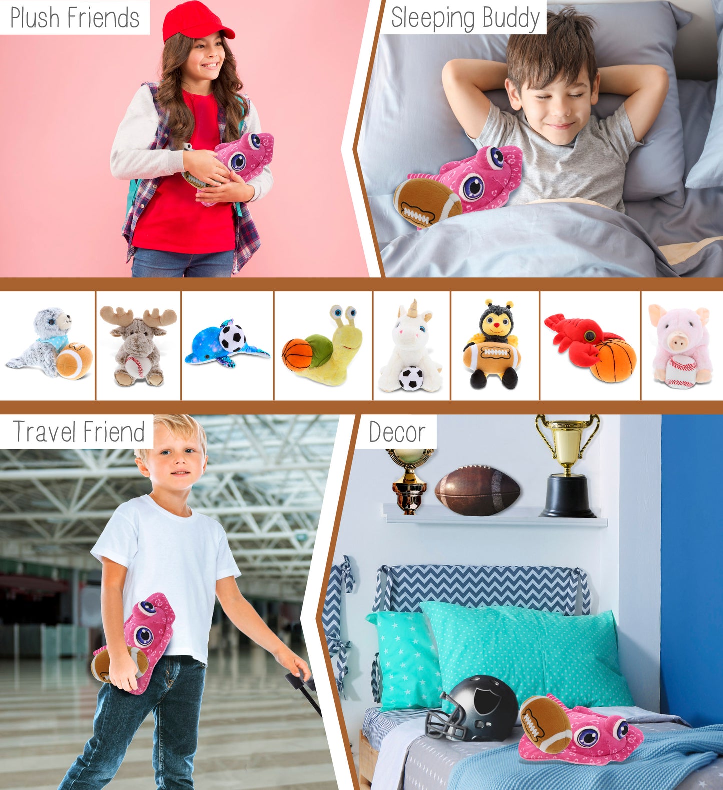 PLUSH BUDDIES - PINK STINGRAY WITH FOOTBALL PLUSH