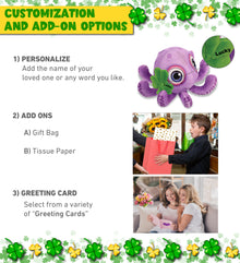 DolliBu Purple Octopus Stuffed Animal with Green Plush Shamrock - 7.5 Inches