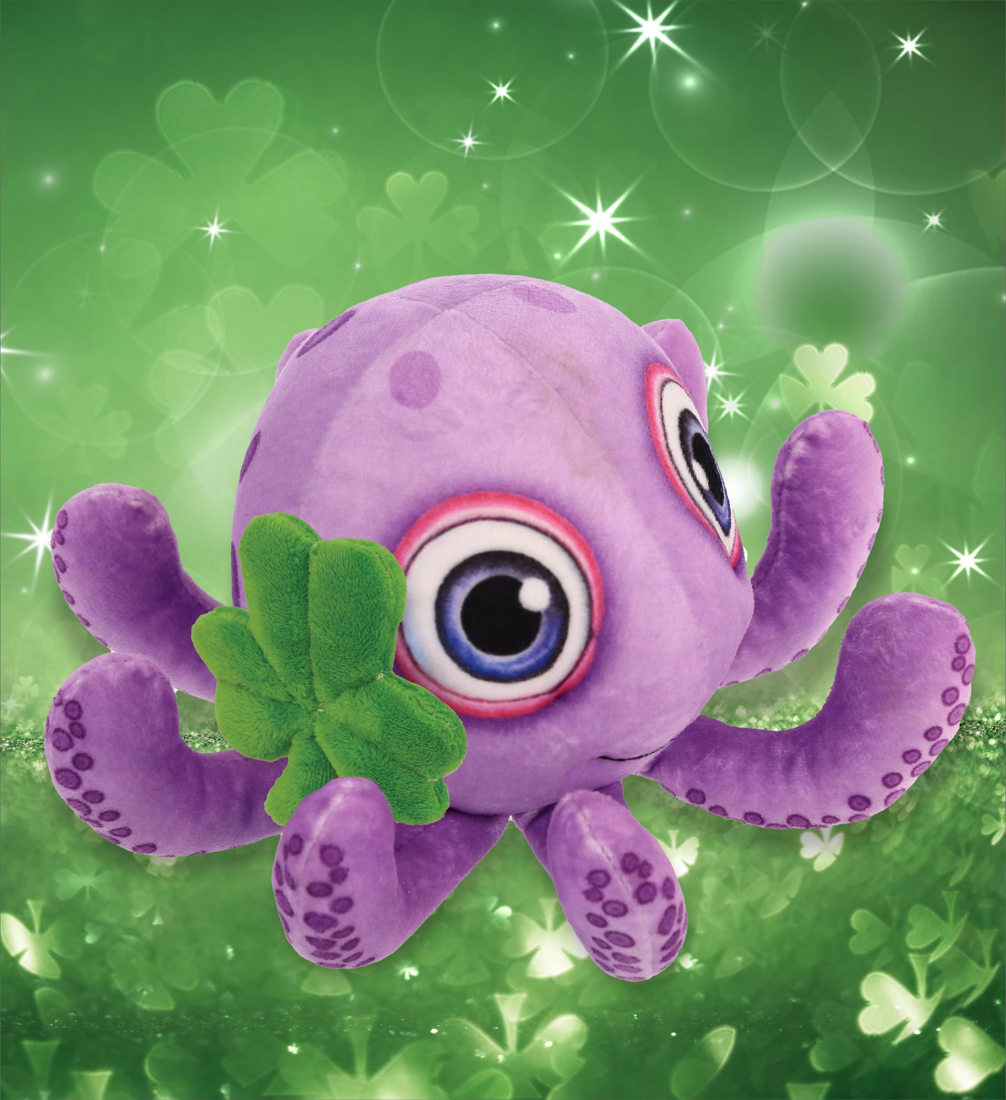 DolliBu Purple Octopus Stuffed Animal with Green Plush Shamrock - 7.5 Inches