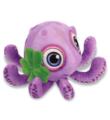 DolliBu Purple Octopus Stuffed Animal with Green Plush Shamrock - 7.5 Inches