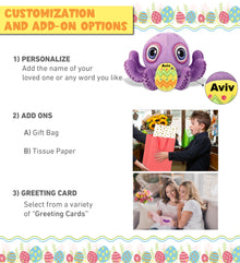 DolliBu Plush Buddies Purple Octopus with Yellow Easter Egg Plush - 7.5 Inches