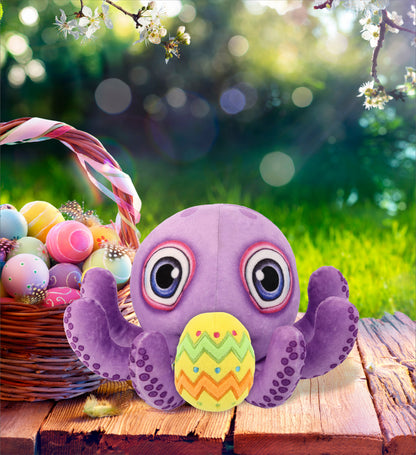 DolliBu Plush Buddies Purple Octopus with Yellow Easter Egg Plush - 7.5 Inches